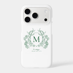 Classic Botanical Green Floral Crest Monogram
