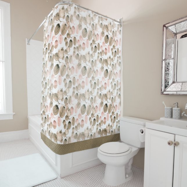 Classic Botanical Leafy Watercolor  Shower Curtain (In Situ)