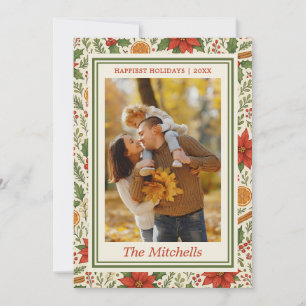 Classic Botanical Mistletoe Floral Art Pattern Holiday Card