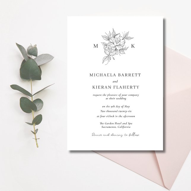 Classic Botanical Monogram Wedding Invitation (Classic Botanical Monogram Wedding Invitation)