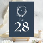 classic botanical navy blue monogram crest table number<br><div class="desc">The wedding table numbers are for a classic romantic outdoor,  garden-inspired wedding or just a simply love florals and botanicals with its clean,  classic element of design elegance and text typography by Phrosne Ras Design make the details and features more attractive.</div>