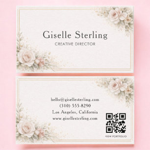 Classic Botanical Neutral QR Code Professional Business Card