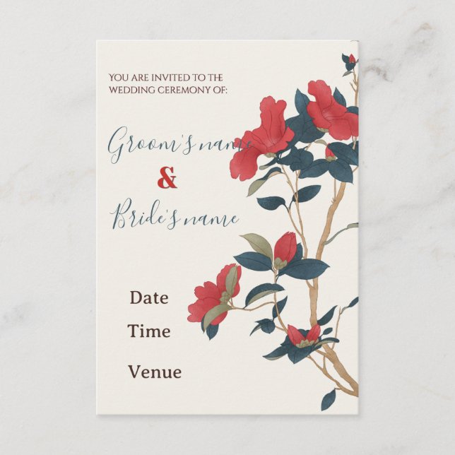 Classic Botanical Red Floral Wedding Invitation (Front)
