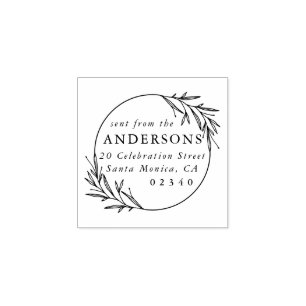 Classic Botanical Sent From Name Return Address Rubber Stamp