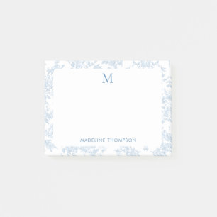 Classic Botanical Toile Monogram French Blue Post-it Notes