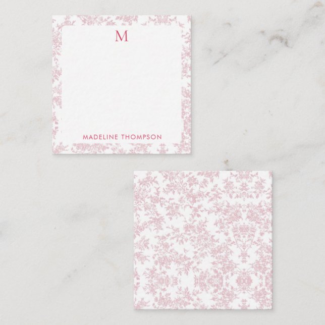 Classic Botanical Toile Monogram Red Square Card (Front/Back)