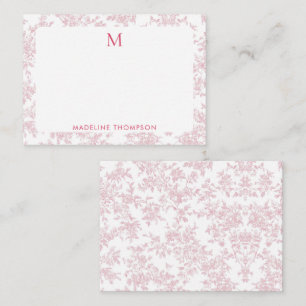 Classic Botanical Toile Monogram Redish Pink Card