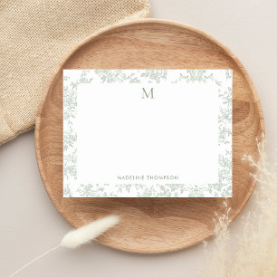Classic Botanical Toile Monogram Sage Green Card