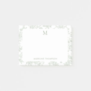 Classic Botanical Toile Monogram Sage Green Post-it Notes