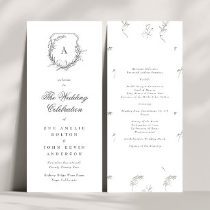 classic botanicals monogram crest wedding programme
