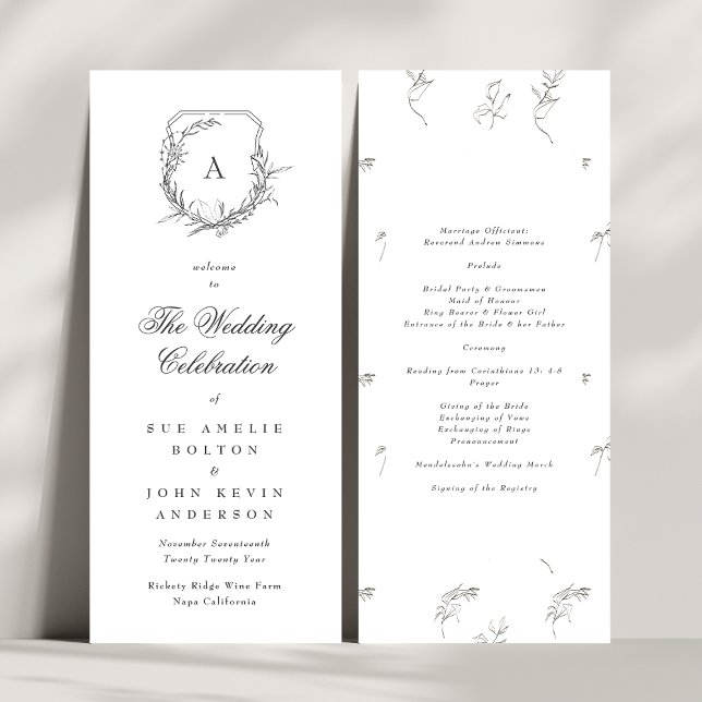 classic botanicals monogram crest wedding programme (Creator Uploaded)