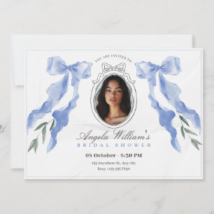 Classic bow elegant photo bridal shower invitation