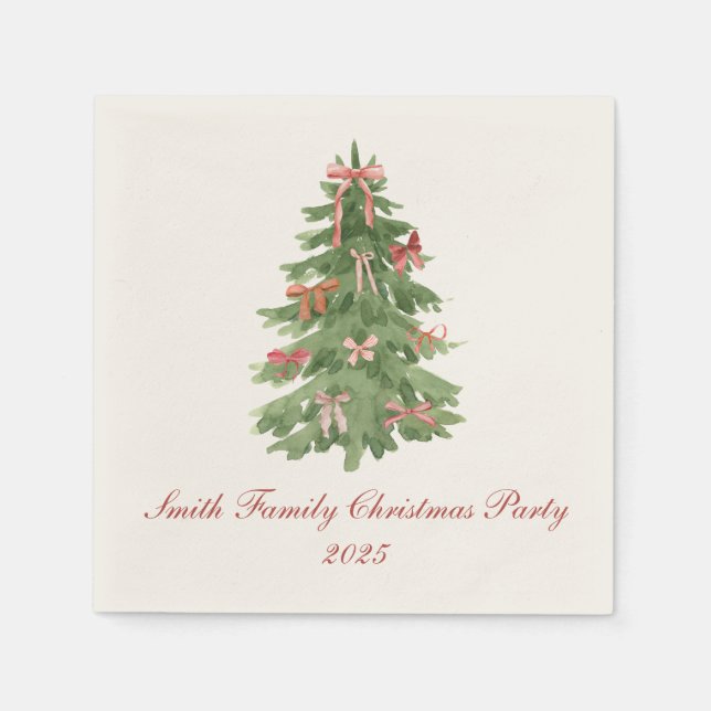 Classic Bow Tree Family Christmas Party Holiday Napkin (Front)