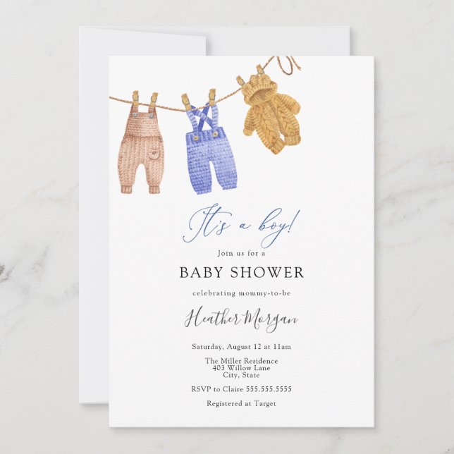 Classic Boy Baby Shower Invitation (Front)