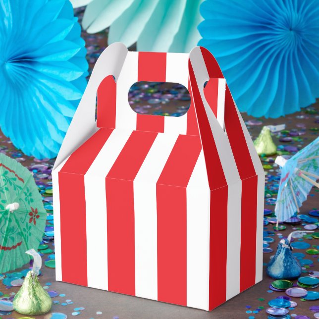 Classic Bright Red and White Striped Small Gable Favour Box (Party)