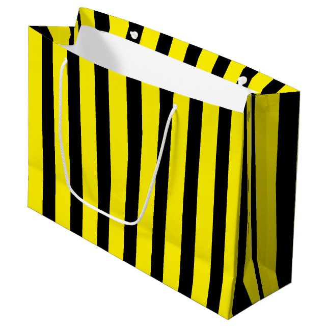 Classic Bright Yellow and Black Striped Large Gift Bag (Front Angled)