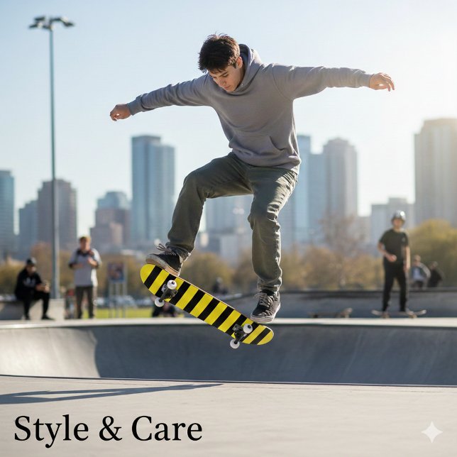 Classic Bright Yellow and Black Striped Skateboard (Classic Bright Yellow and Black Striped Skateboard)