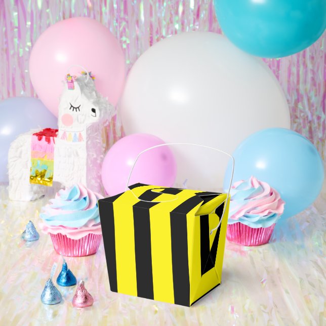 Classic Bright Yellow and Black Striped Take Out Favour Box (Party)