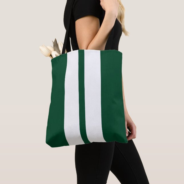 Classic British Racing Green 🏁  Racing Stripes  Tote Bag (Close Up)