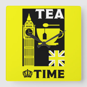 Classic British Tea Drinkers Square Wall Clock