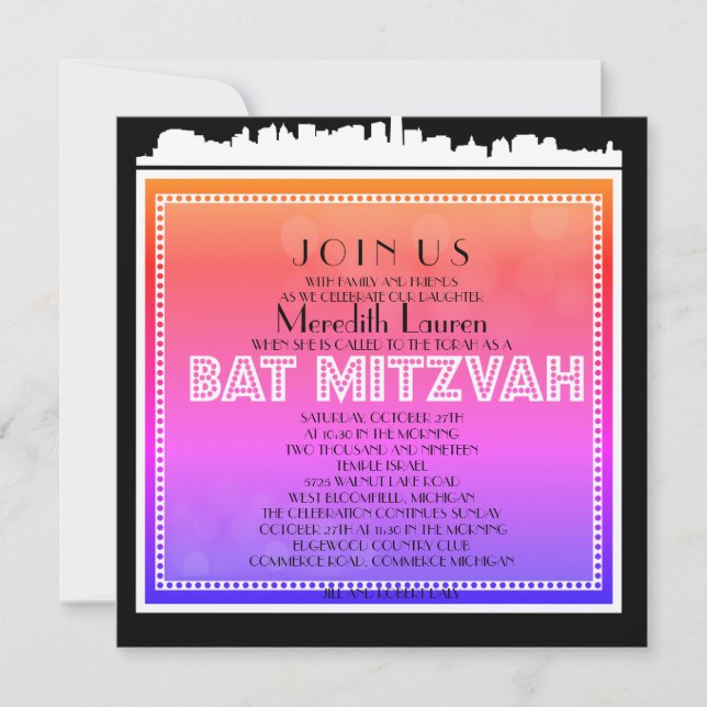 CLASSIC BROADWAY Bat Mitzvah Invitation-rainbow Invitation (Front)