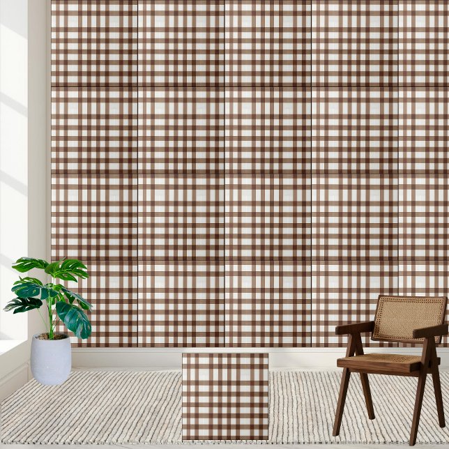 Classic Brown and White Gingham Chequered Tile (Classic Brown and White Gingham Checkered Tile)