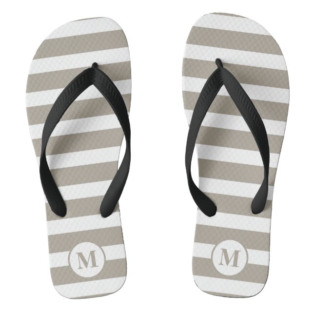 Classic Brown and White Stripe Monogram Flip Flops (Footbed)