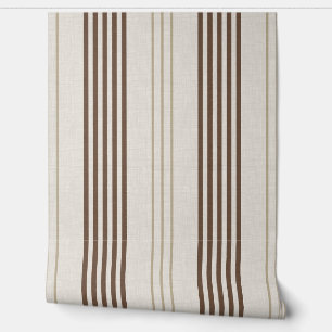 Classic Brown Beige Ticking Stripe Pattern Wallpaper