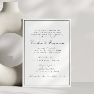 Classic Brown Border Script Elegant Wedding RSVP Invitation