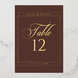 Classic Brown Border Wedding Table Number Sign