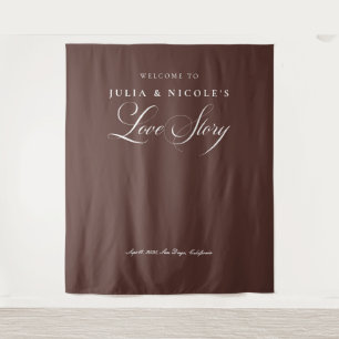 Classic Brown Calligraphy Wedding Backdrops Banner Tapestry