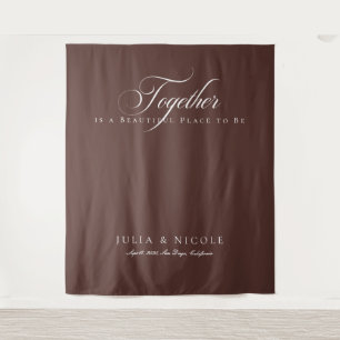 Classic Brown Calligraphy Wedding Backdrops Banner Tapestry