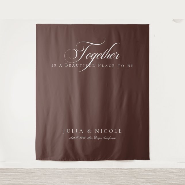 Classic Brown Calligraphy Wedding Backdrops Banner Tapestry (Front)