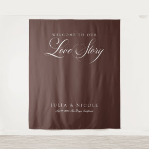Classic Brown Calligraphy Wedding Backdrops Banner Tapestry