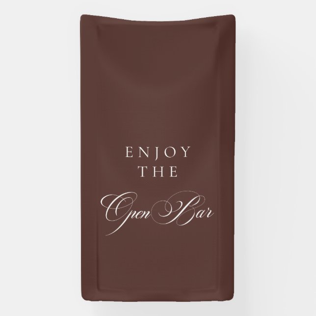 Classic Brown Calligraphy Wedding Open Bar Banner (Vertical)