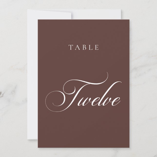 Classic Brown Calligraphy Wedding Table Number (Front)