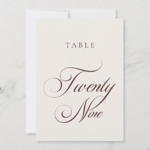 Classic Brown Calligraphy Wedding Table Number