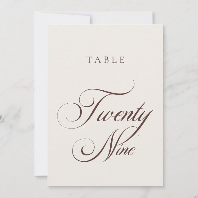 Classic Brown Calligraphy Wedding Table Number (Front)