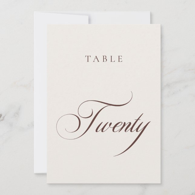 Classic Brown Calligraphy Wedding Table Number (Front)