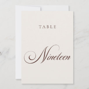Classic Brown Calligraphy Wedding Table Number
