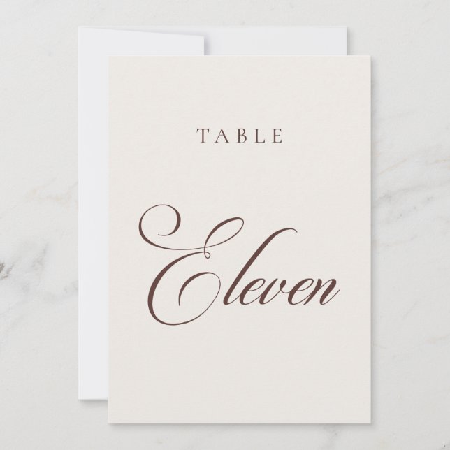 Classic Brown Calligraphy Wedding Table Number (Front)