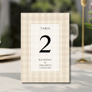 Classic Brown Cappuccino Plaid Rustic Wedding Table Number