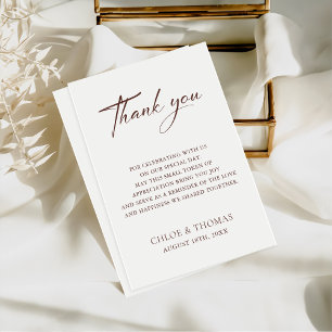 Classic Brown & Ecru Minimalist White Wedding Thank You Card