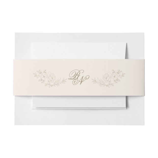 Classic Brown Floral Invitation Belly Band (Front Example)