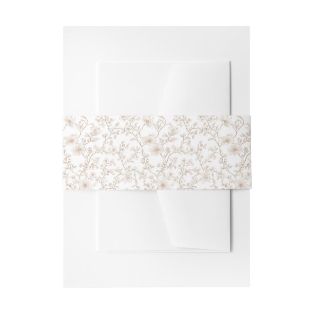 Classic Brown Floral Toile Invitation Belly Band (Front Example)