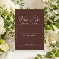 Classic Brown Ivory Calligraphy Open Bar Sign