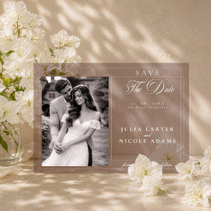 Classic Brown Ivory Calligraphy Save The Date Acrylic Invitations