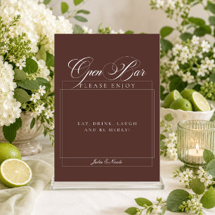 Classic Brown Ivory Calligraphy Wedding Bar Sign Invitation