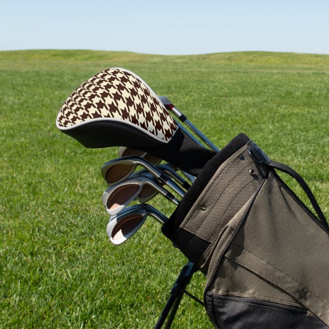 Classic Brown Ivory Pepita Houndstooth Pattern    Golf Head Cover (In Situ)