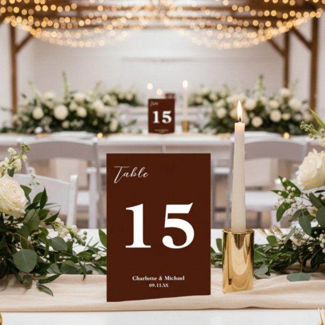 Classic Brown Minimalist Wedding Table Number (Creator Uploaded)